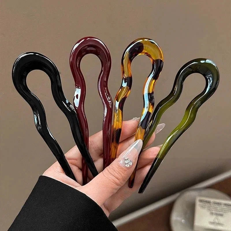 U-Shaped Tortoiseshell Acetate Hair Fork | Geometric Hair Stick Hair Fork PLUSH