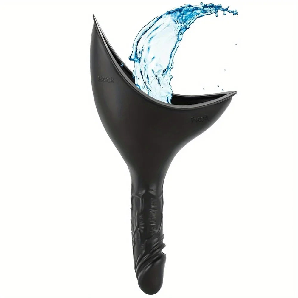 Portable Female Urination Device with Pouch | Silicone Female Urination Device PLUSH Black