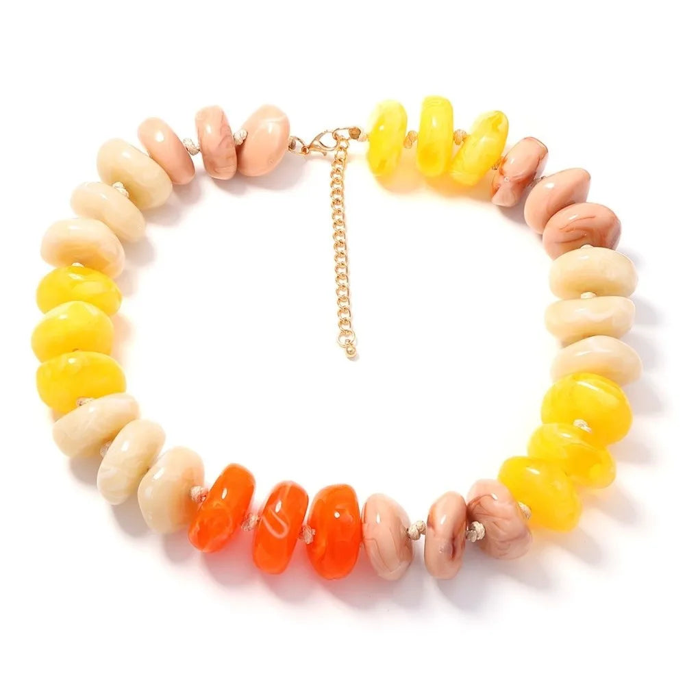 Resin Disc Bead Boho Choker Necklace – Adjustable Statement Beaded Choker Necklace PLUSH Style A