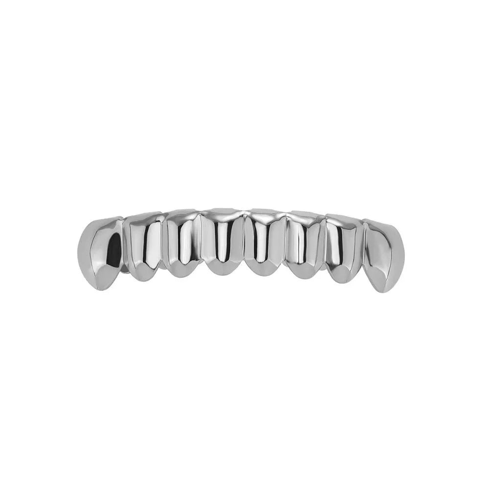 Glossy Teeth Grillz Top & Bottom Set | Shiny Silver Caps Teeth Grillz Caps PLUSH Silver Lower