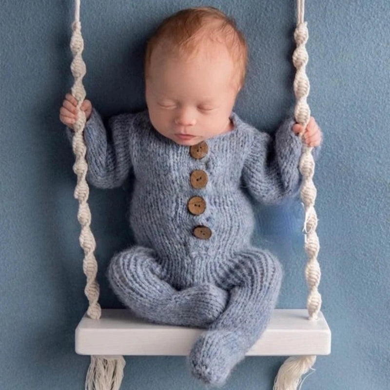 Newborn Wooden Swing Chair Photography Prop | 0–6M Baby Photography Prop PLUSH