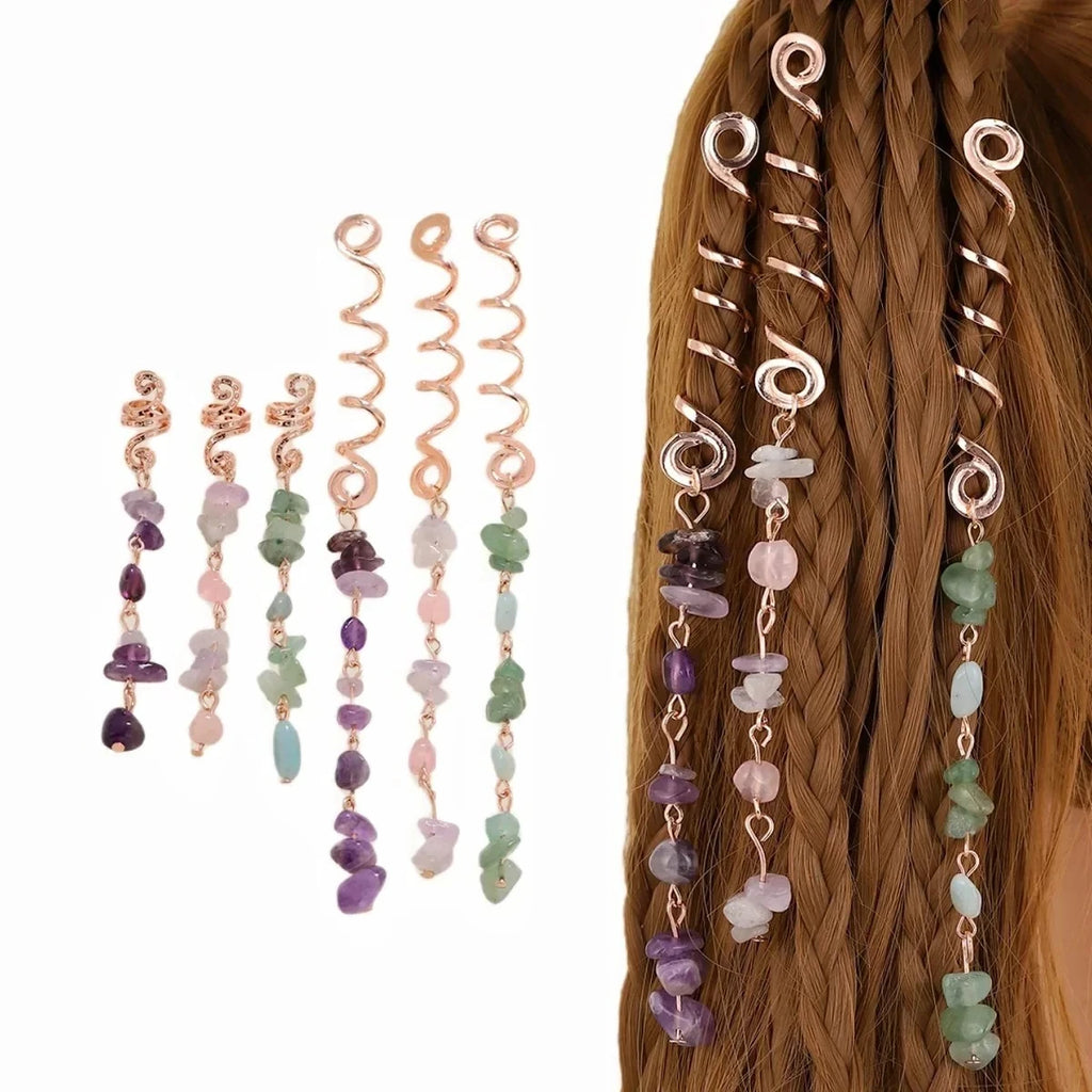 Crystal Stone Hair Beads Spiral Braid Charms Barrettes Set Hair Bead Charms PLUSH