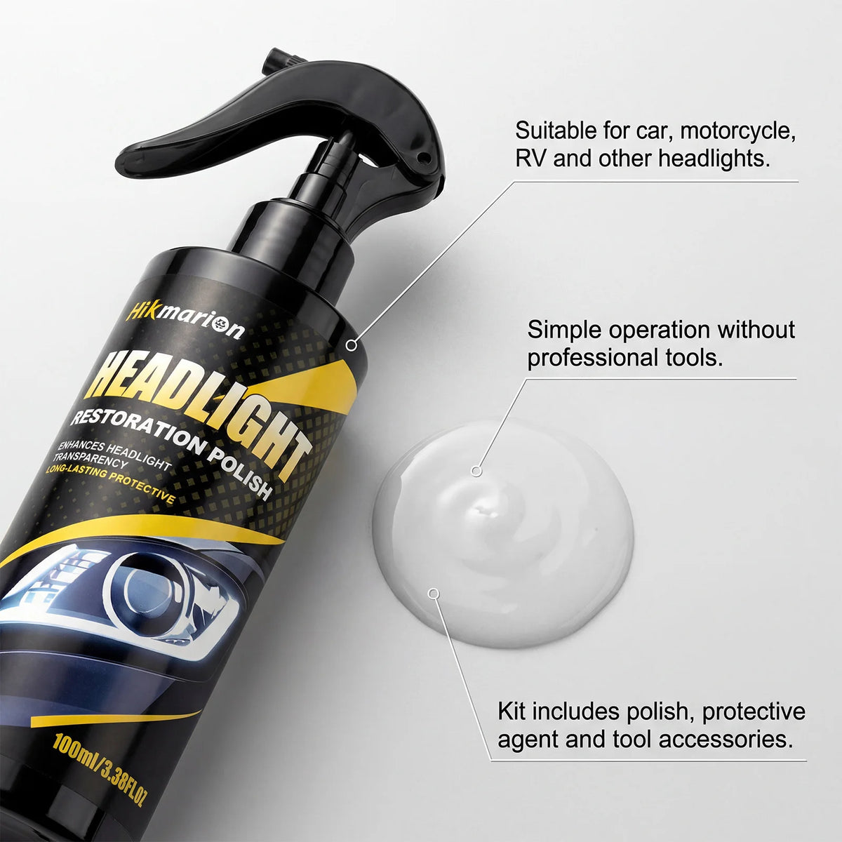 Hikmarion Headlight Restoration Kit – Polish & Clarity Headlight Restoration Kit PLUSH