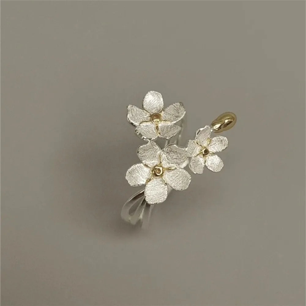 Vintage Flower Forest Adjustable Silver Ring for Women Fashion Ring PLUSH