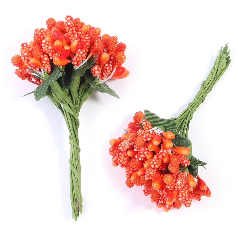 36pcs Artificial Berry Stamen Flower Heads with Leaves | Wedding Decor Artificial Flower Heads PLUSH