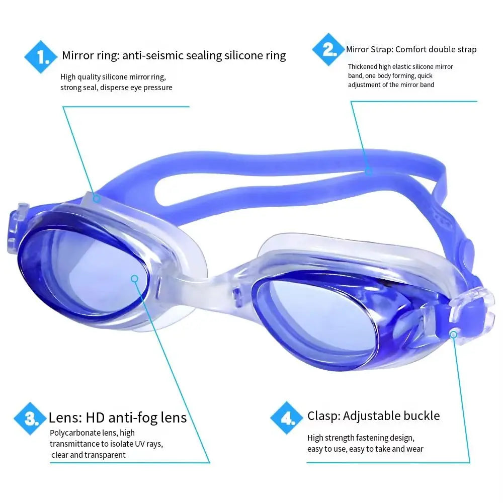 Silicone Swimming Goggles Wide View Anti-UV + Storage Box Swim Goggles PLUSH