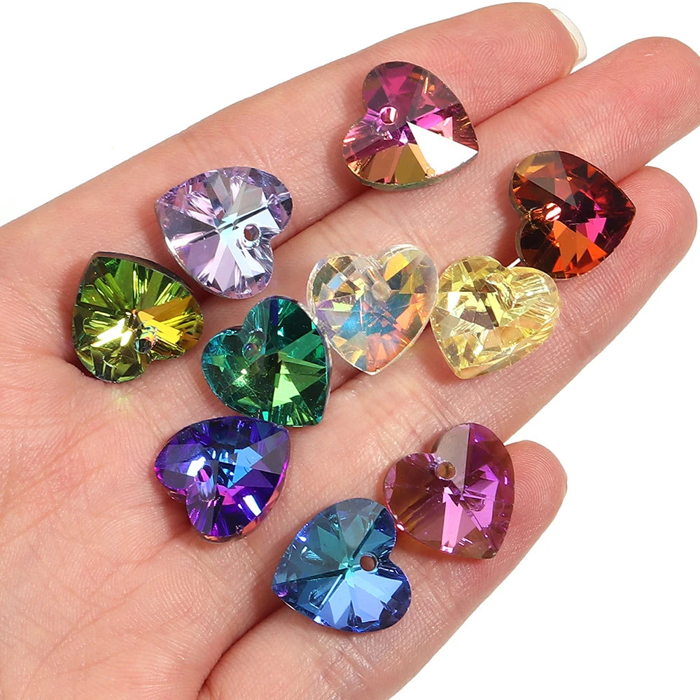 10pcs Aurora Heart Crystal Glass Charms – DIY Jewelry Making Glass Jewelry Charms PLUSH