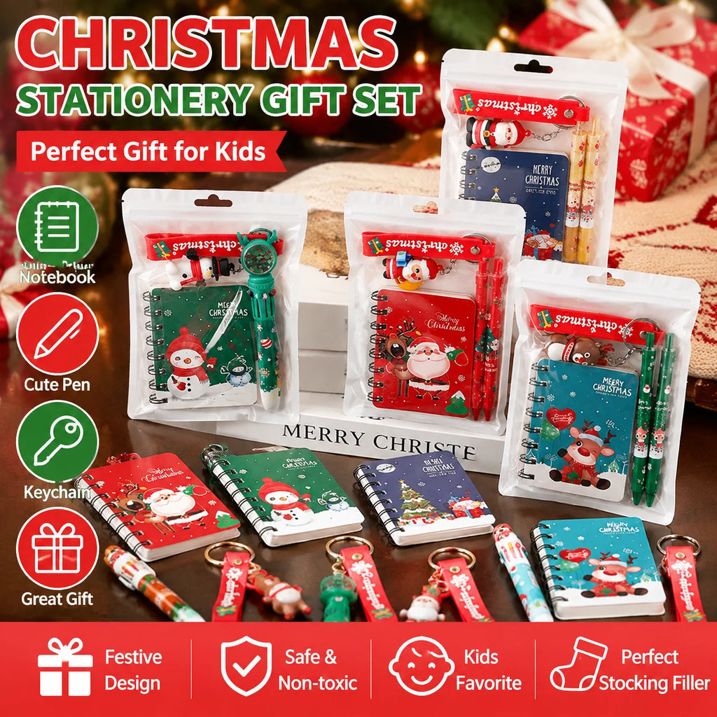 Christmas Stationery Set – Kids Notebook, Pen & Keychain Gift Holiday Stationery Set PLUSH