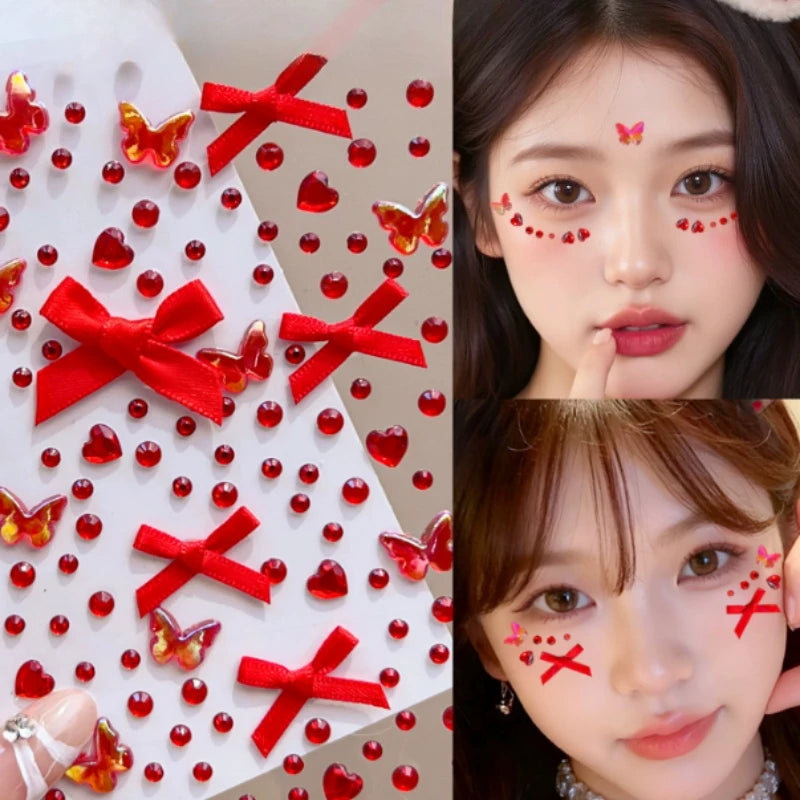 Colorful Rhinestone Stickers – Bow Heart Star Face & Craft Rhinestone Face Stickers PLUSH
