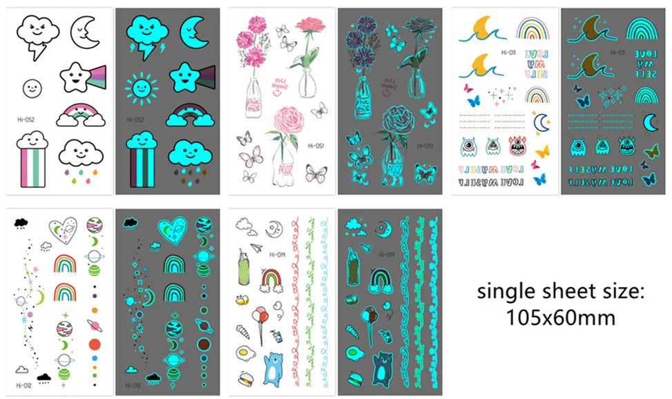 Luminous Glow Temporary Tattoo Stickers – Snake & Butterfly