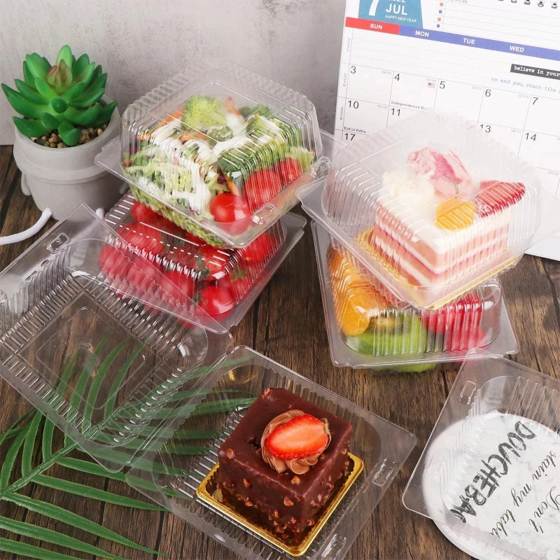 50/100pcs Transparent Plastic Cake Boxes with Flip Cover Cake Storage Box PLUSH