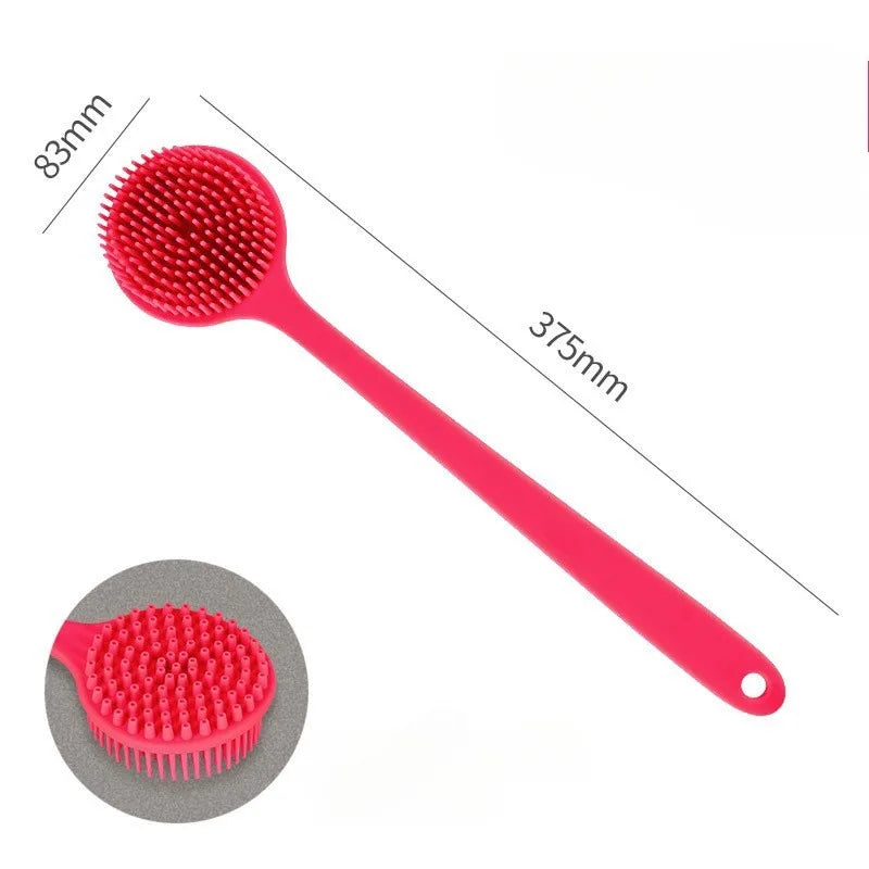 Silicone Back Scrubber Brush – Long Handle, Double-Sided Body Scrubber Brush PLUSH Red Silica Gel