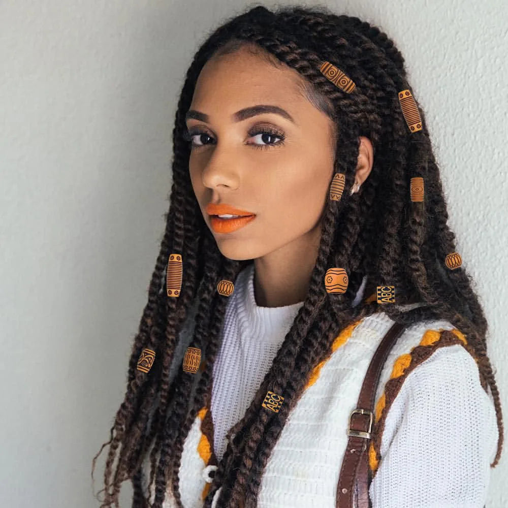 50pcs African Dreadlock Wooden Braiding Beads – Carved Patterns Hair Braiding Beads PLUSH