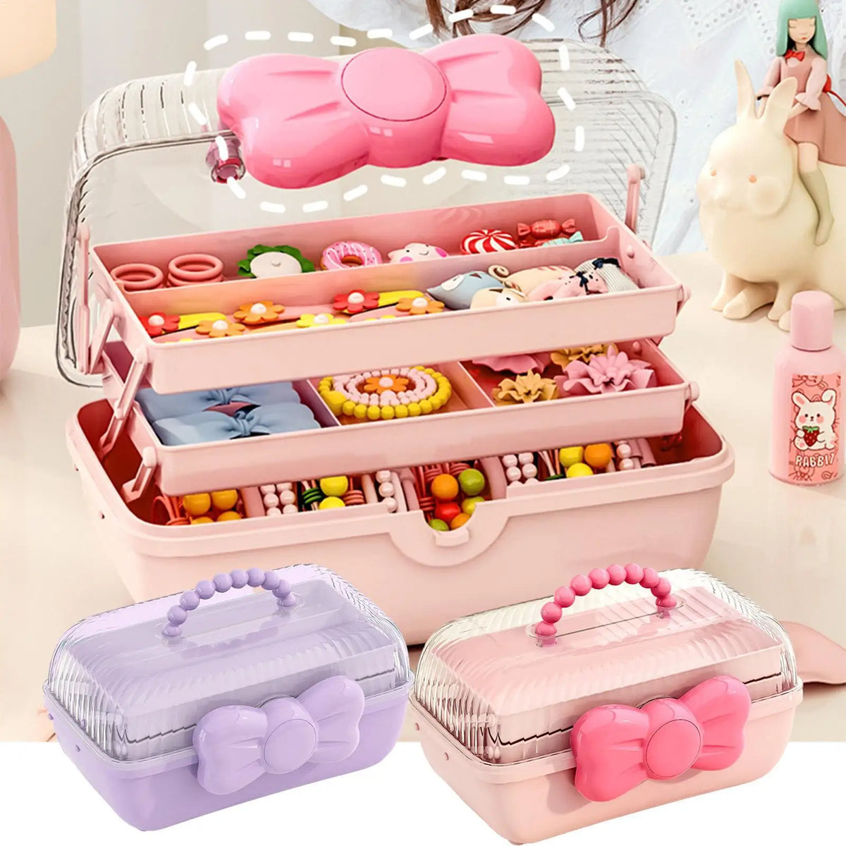 Girls Multi-Layer Hair Accessories & Jewelry Storage Box Hair Accessories Organizer PLUSH