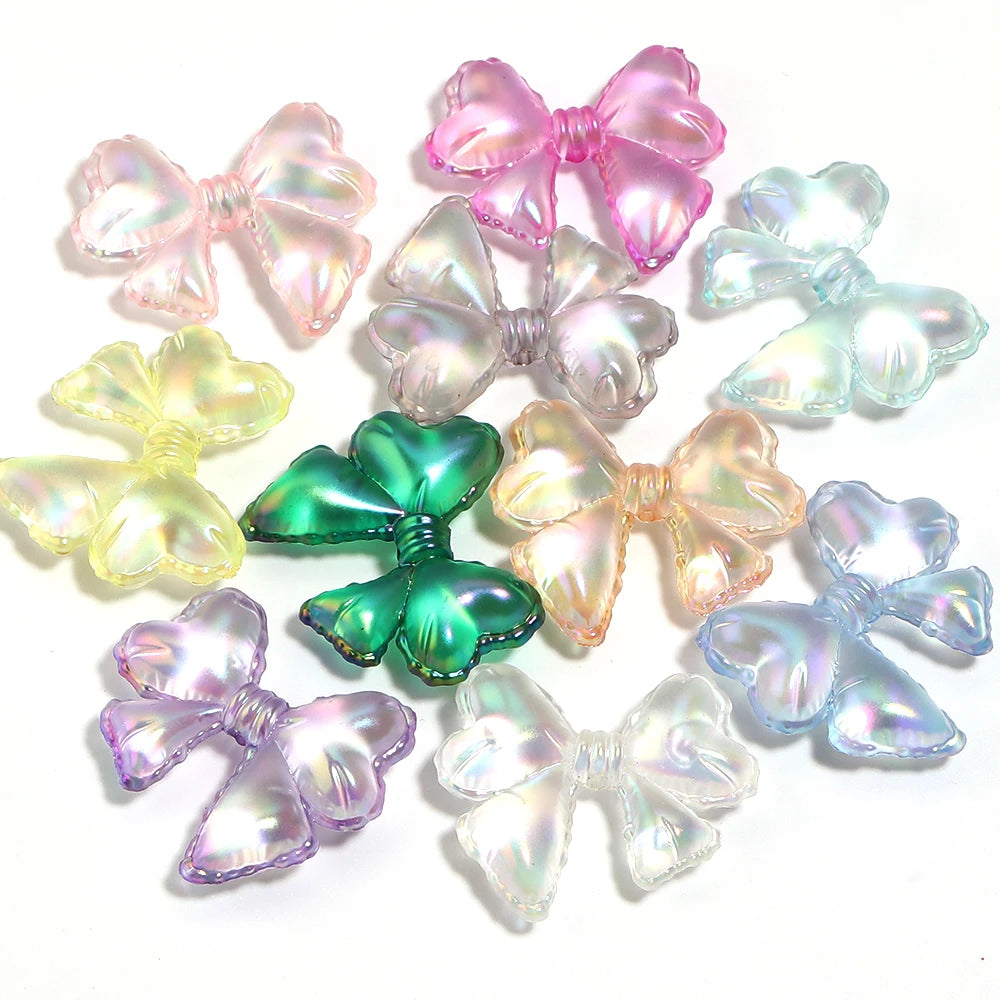 10pcs UV Dripping Oil Acrylic Beads – Square Bow Cloud Shapes Acrylic Spacer Beads PLUSH bow tie