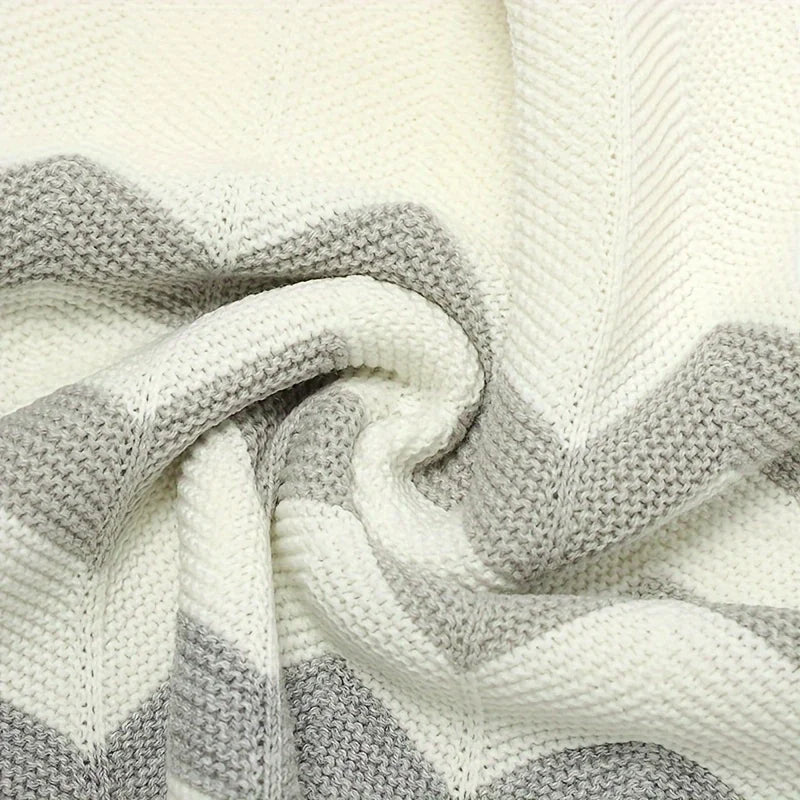 Baby Striped Knit Color Block Blanket | Soft Acrylic All Seasons Baby Knit Blanket PLUSH