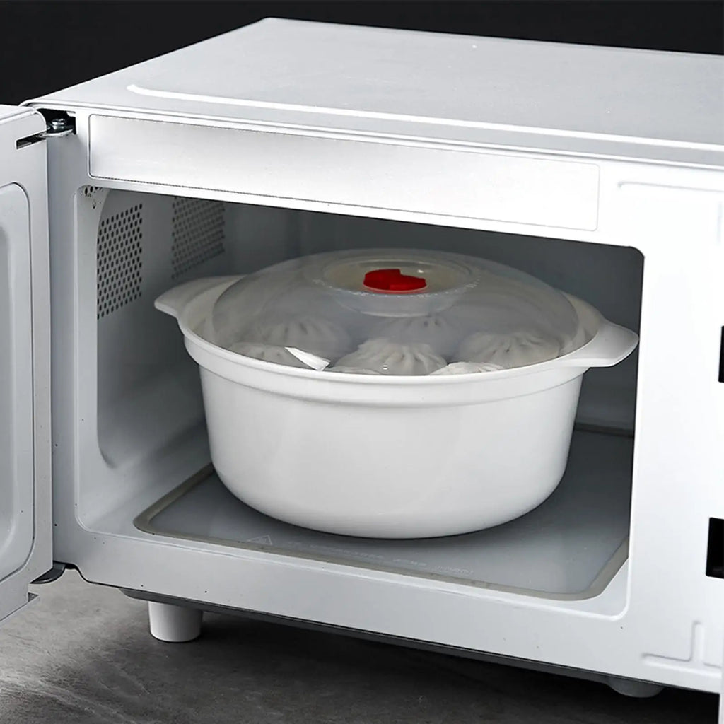 Large Capacity Microwave Steamer Box with Rack – Food Grade PP Microwave Steamer PLUSH