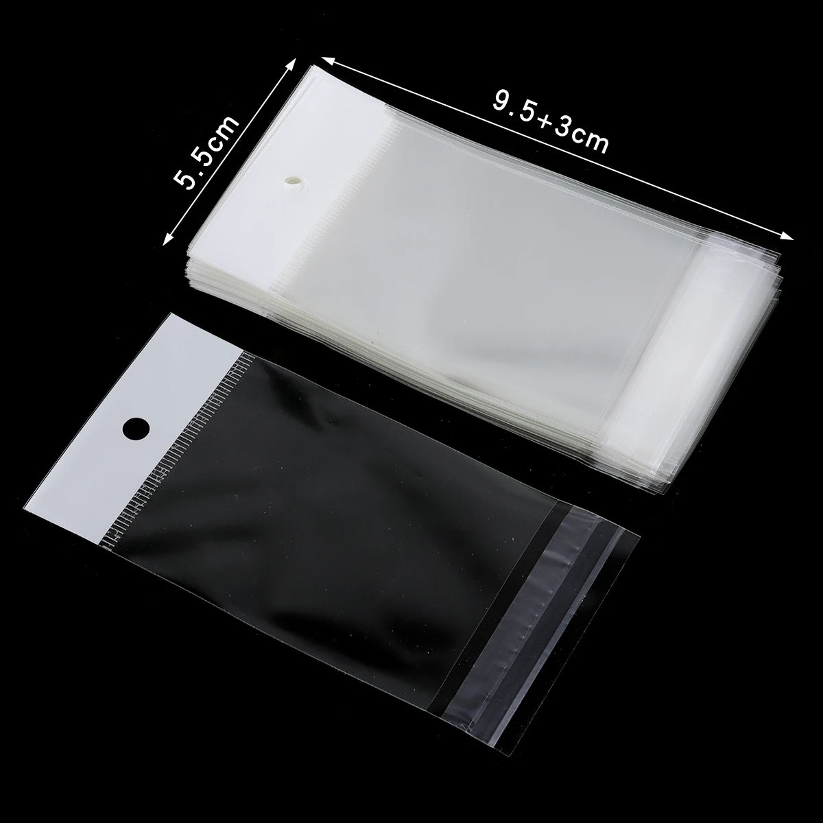 50pcs Clear OPP Self-Adhesive Bags with Hang Hole – Jewelry Pouches Jewelry Packaging Bags PLUSH 5.5cm Width