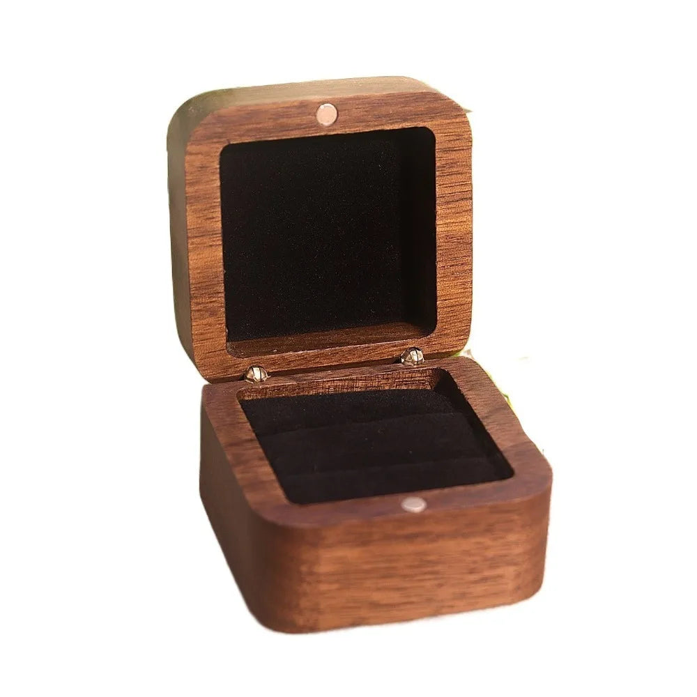 Wood Ring Box 1/2 Slot Square Jewelry Display Case for Weddings Ring Display Box PLUSH Black Double Ring