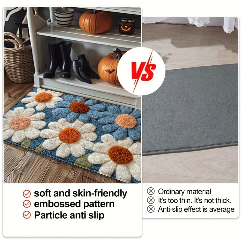 Daisy Bath Mat Non-Slip Machine Washable Rug | Spring Decor Bath Mat Rug PLUSH