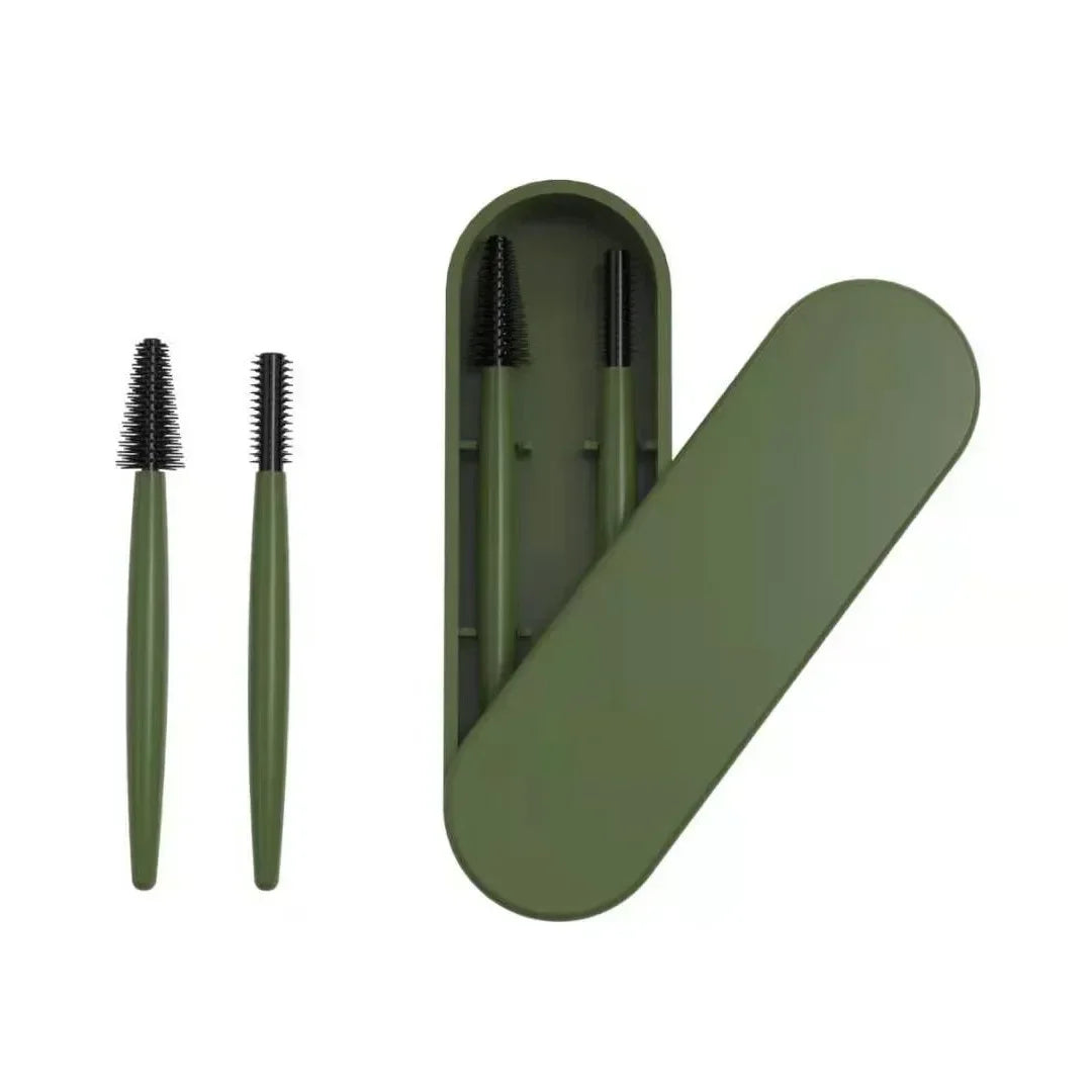 Reusable Silicone Eyelash & Eyebrow Brush Set + Storage Box Eyelash Brush Set PLUSH Green