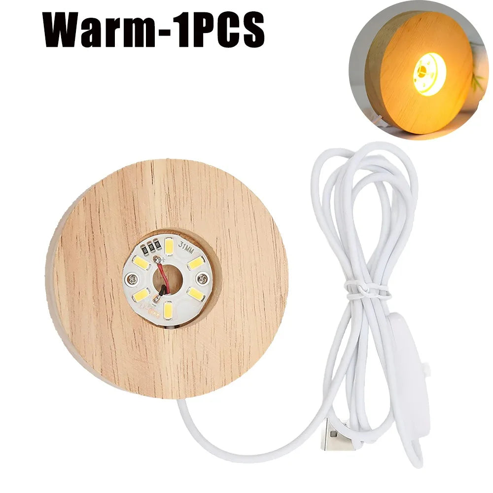 Wooden LED USB Night Light Display Stand – Desk Lamp Base LED Display Lamp Base PLUSH Warm-1PCS 65X12mm