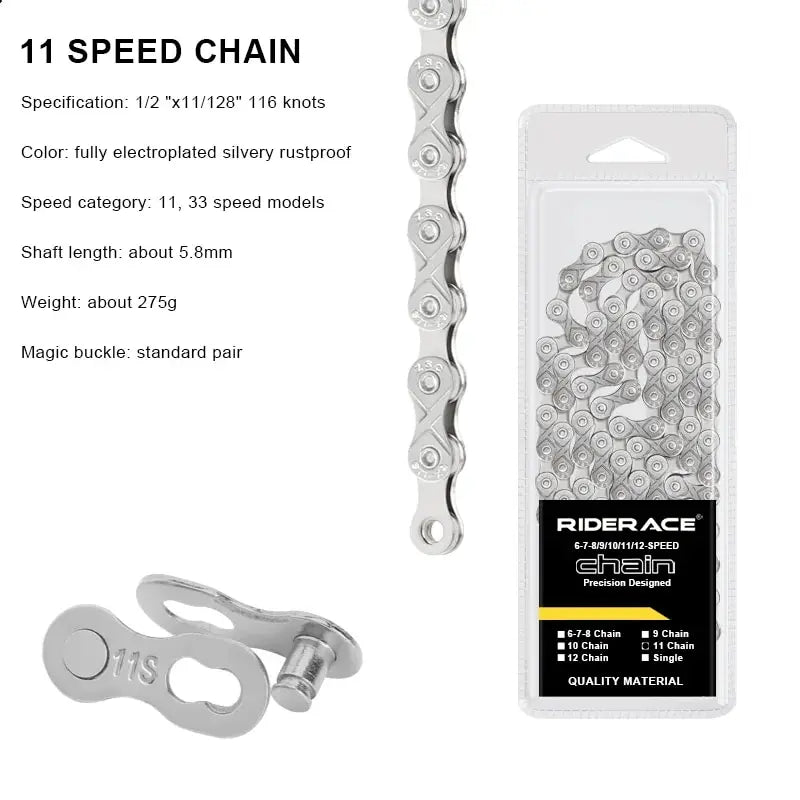 RIDERACE Ultralight Bicycle Chain 116L 8-12 Speed MTB Road Bike Bicycle Chain PLUSH 11 speed