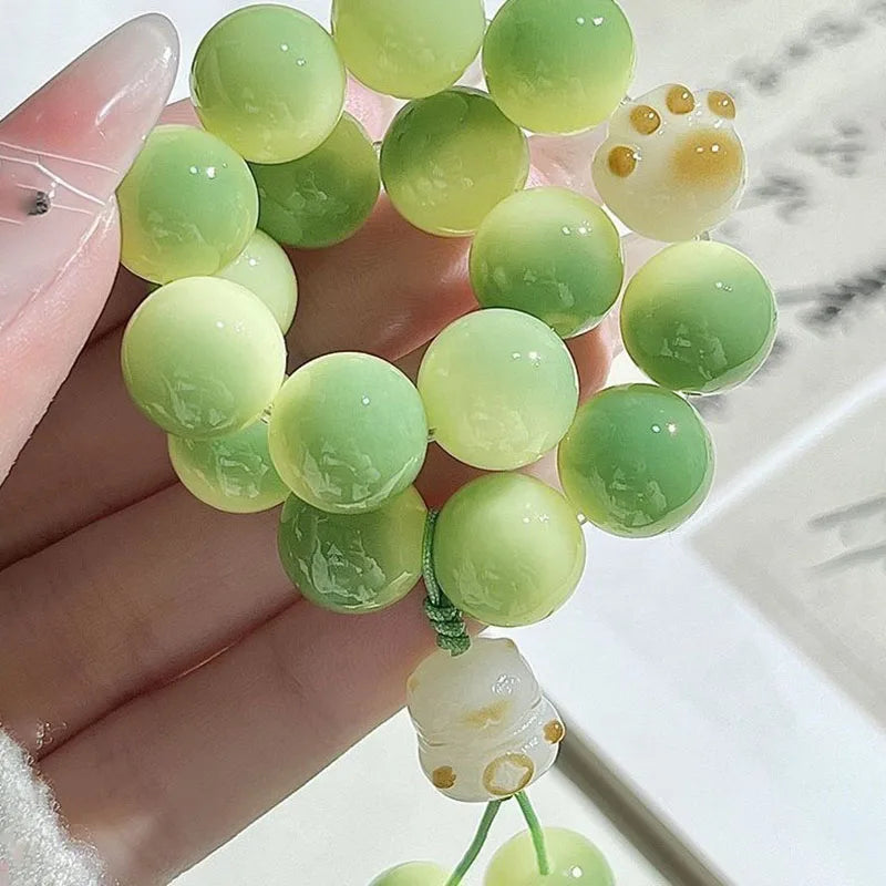 Lucky Cat Bodhi Bead Bracelet – Y2K Unisex Fortune Jewelry Beaded Strand Bracelet PLUSH