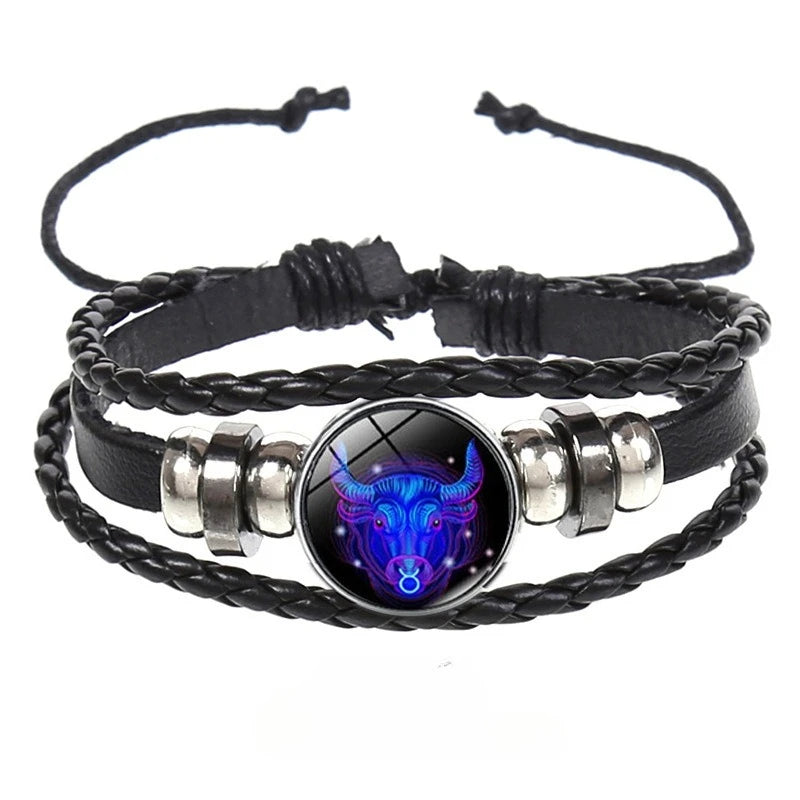 Glow in the Dark Zodiac Constellation Bracelet | Braided Rope Charm Bracelet PLUSH Taurus Luminous 18-26CM