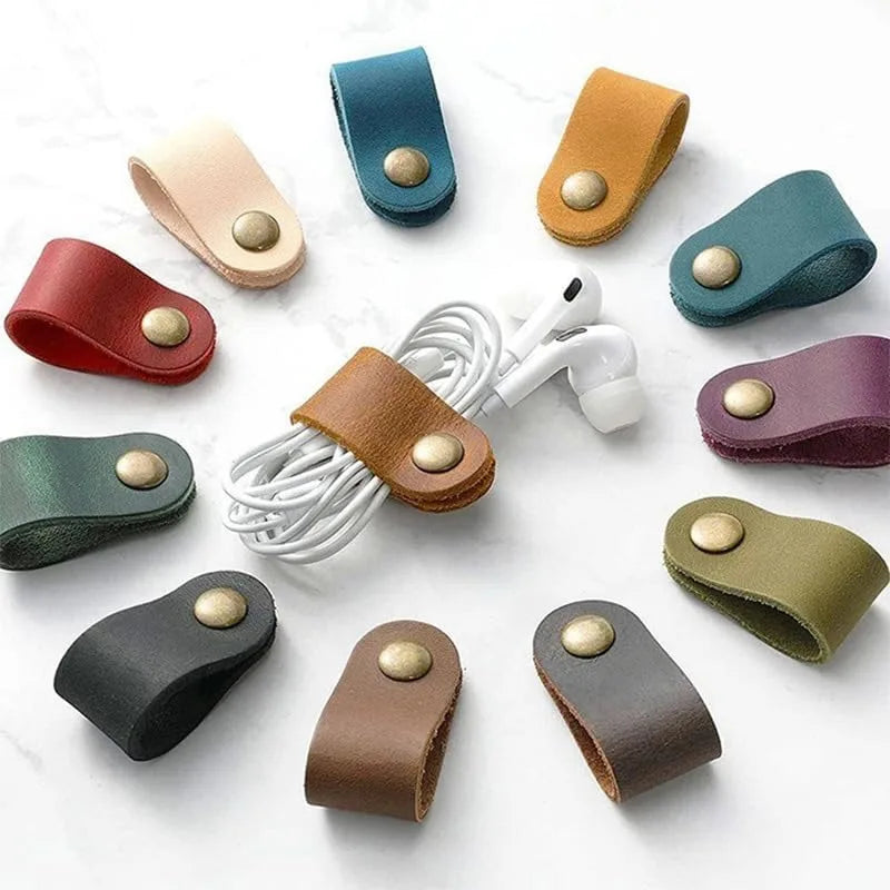 PU Leather Cable Organizer Cord Holder with Snap Button 10/20/30pcs Cable Organizer PLUSH Mixed Color 10PCS