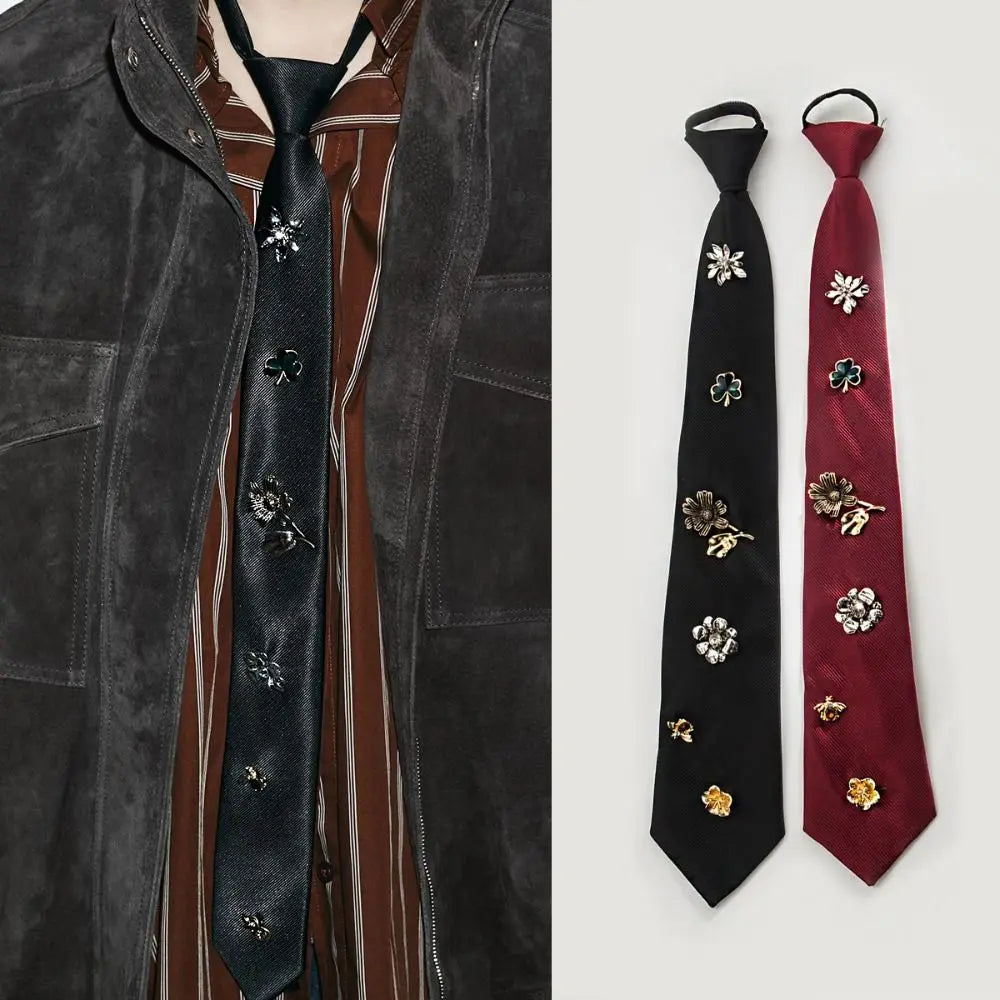 Korean Flower Bee Rhinestone Necktie – Alloy Shirt Tie Decor Rhinestone Necktie PLUSH
