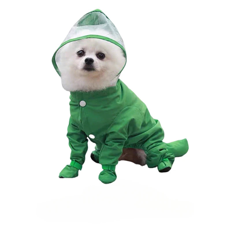 Small Dog Waterproof Poncho with Transparent Face Shield Dog Rain Poncho PLUSH green S