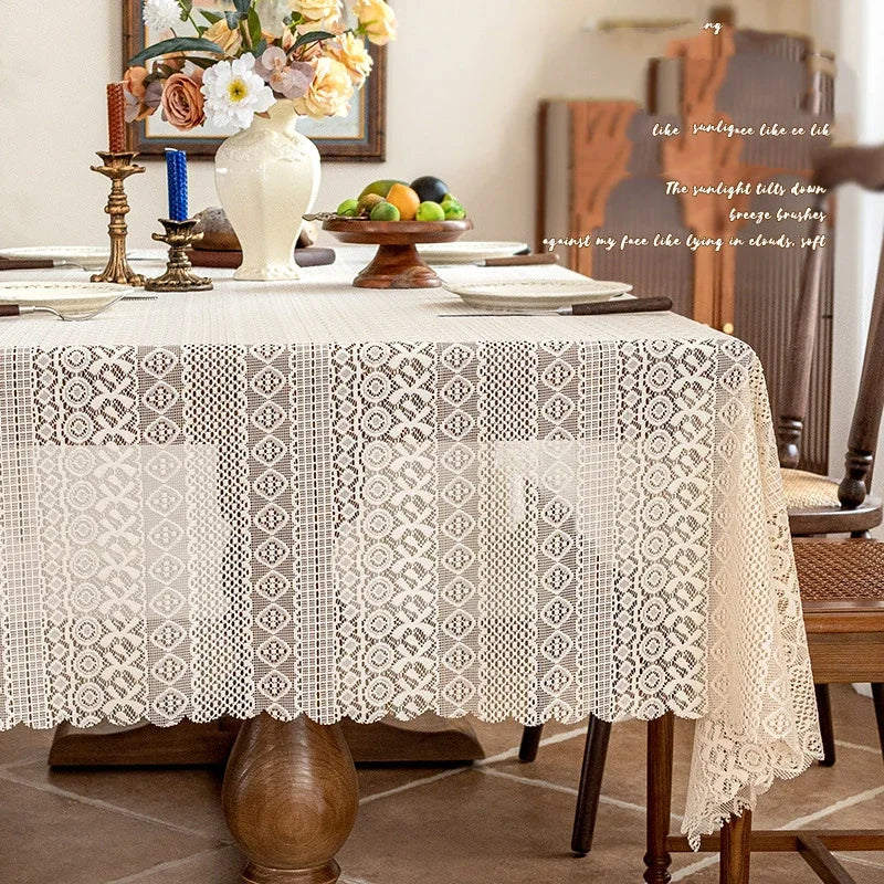 Jacquard Lace Tablecloth Rustic Floral Table Cover Jacquard Tablecloth PLUSH Eurora 140x140cm