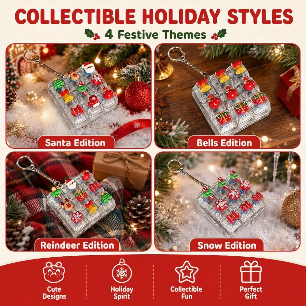 9-Key Christmas Fidget Keyboard Keychain – Tree, Elk & Snowflake Fidget Keychain PLUSH