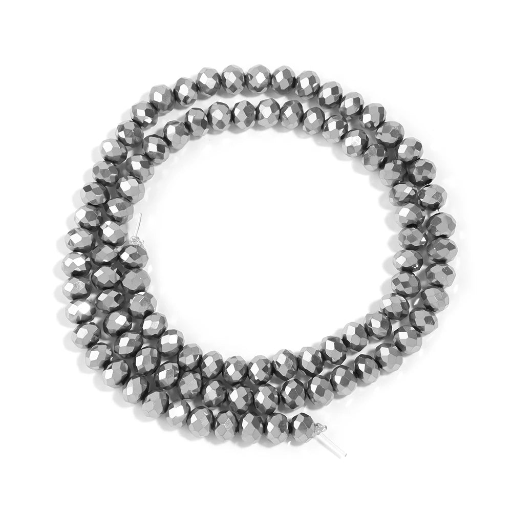 Silver Faceted Crystal Glass Spacer Beads for DIY Jewelry Crystal Spacer Beads PLUSH 6x4mm-ap90pcs