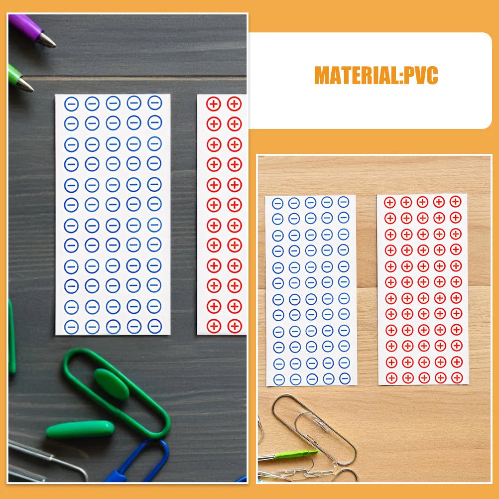 6-Sheet Electrical Polarity Stickers 12mm Round PVC Labels 360ct Electrical Label Stickers PLUSH