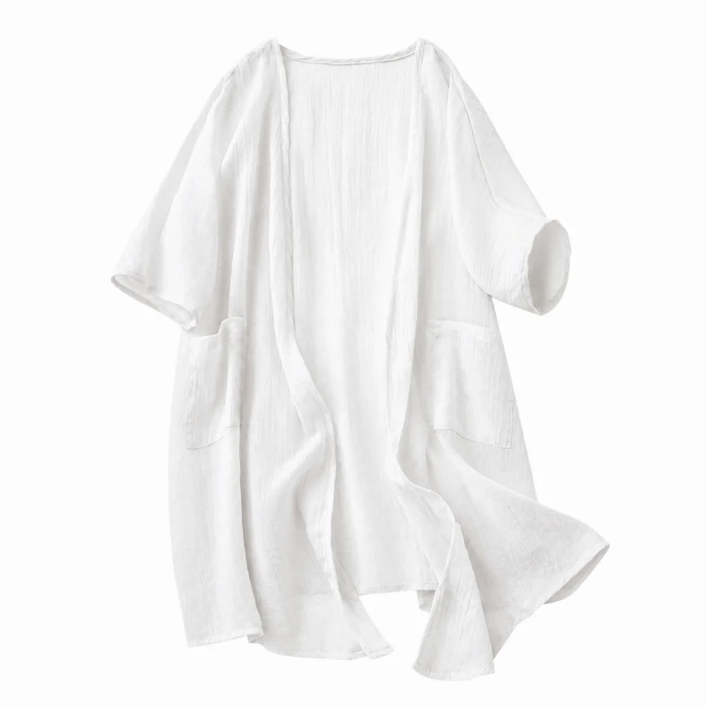 Women's Loose Linen Cardigan – Lightweight Summer Cover-Up Women's Cardigan PLUSH White L