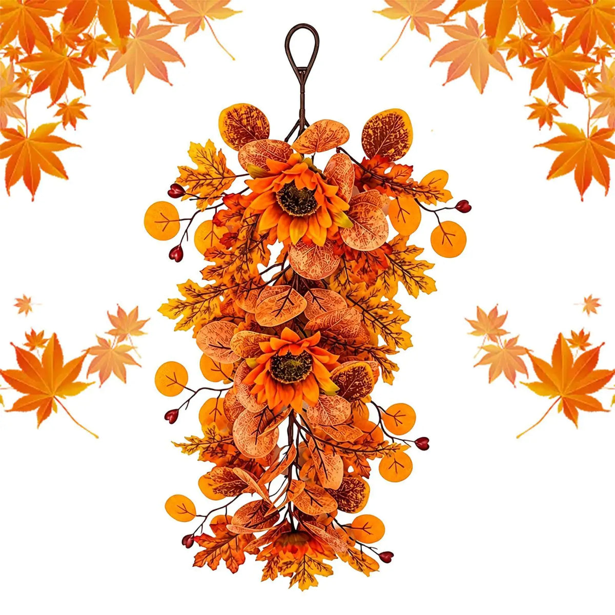 56cm Artificial Sunflower Fall Door Swag Wreath – Harvest Decor Artificial Fall Wreath PLUSH