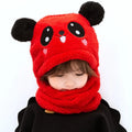 Kids Winter Bear Earmuff Hat & Fleece Neck Warmer Set Kids Winter Hat Set PLUSH Red 3PCS