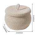 White Woven Cotton Rope Storage Basket with Lid | 21x21cm Woven Storage Basket PLUSH White