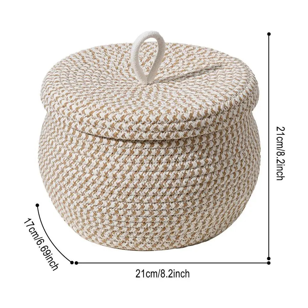 Cotton Rope Storage Basket with Lid – White Woven Organizer Woven Storage Basket PLUSH White