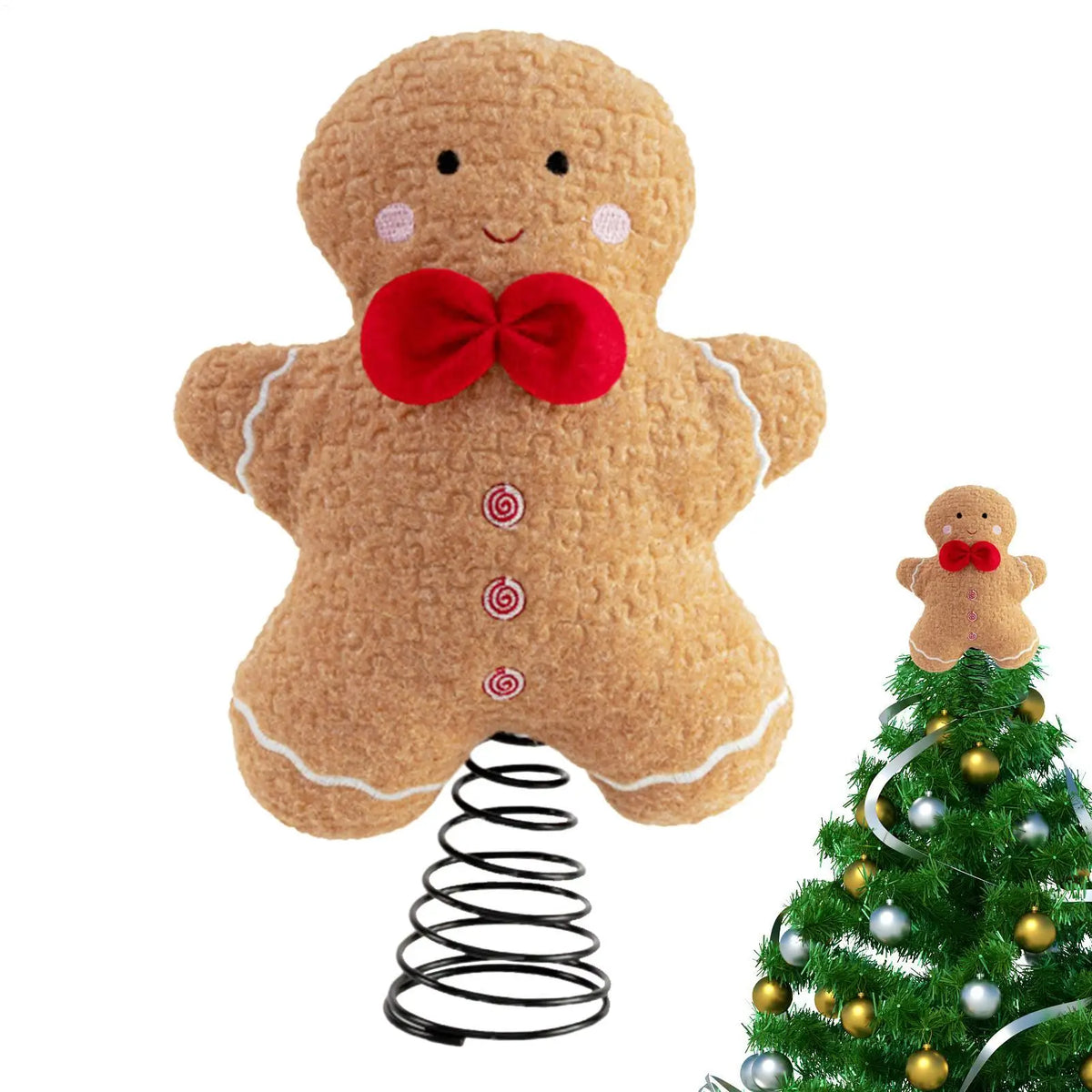 Plush Gingerbread Man Christmas Tree Topper | 12" Holiday Christmas Tree Topper PLUSH