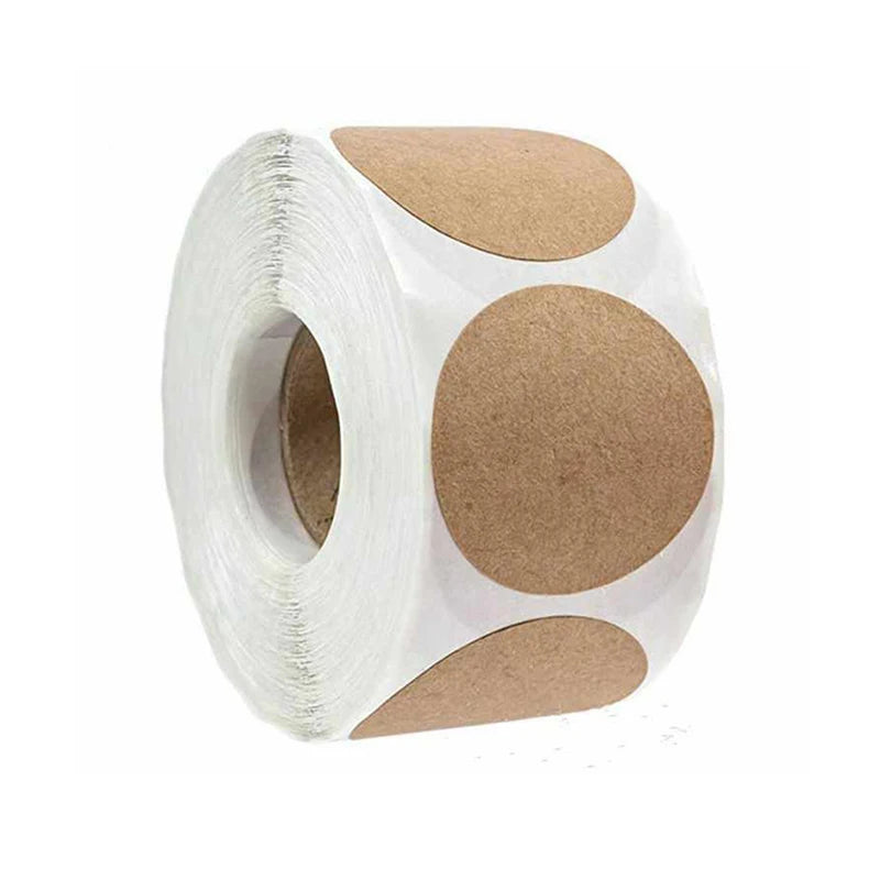 500pcs Kraft Round Stickers – Self-Adhesive DIY Label Roll Kraft Paper Stickers PLUSH 1 Roll