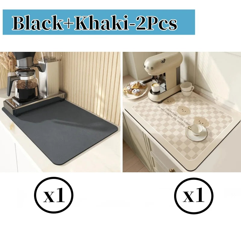 Super Absorbent Dish Drying Mat – Non-Slip Kitchen Drain Pad Dish Drying Mat PLUSH Khaki-2Pcs 30X40CM