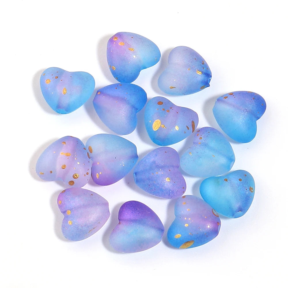 200pcs Matte Gradient Heart Acrylic Beads Gold Foil DIY Jewelry Acrylic Spacer Beads PLUSH blue purple