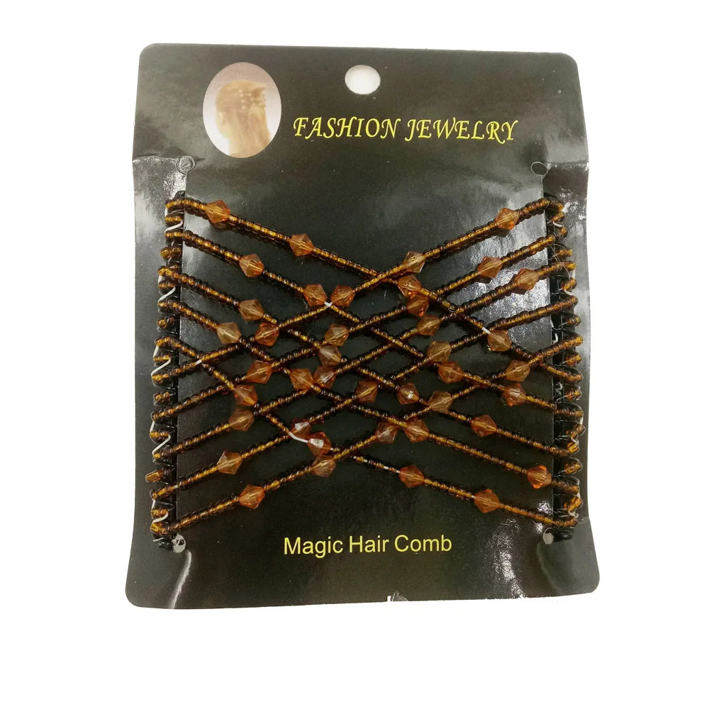 Vintage Magic Hair Comb – Elastic Bun Maker, 6 Colors Hair Styling Comb PLUSH Brown