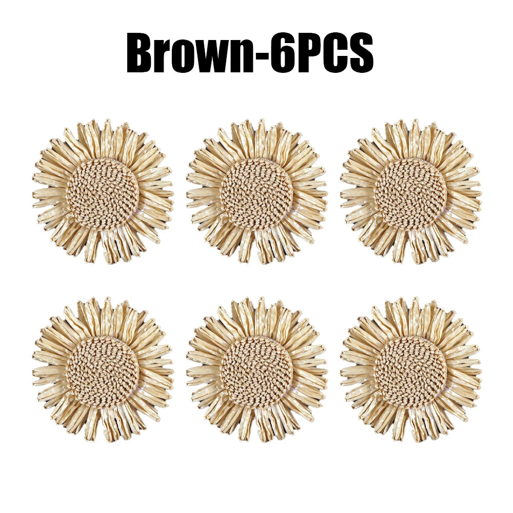Raffia Sunflower Napkin Rings – Party & Banquet Table Decor Napkin Rings PLUSH Brown 6PCS