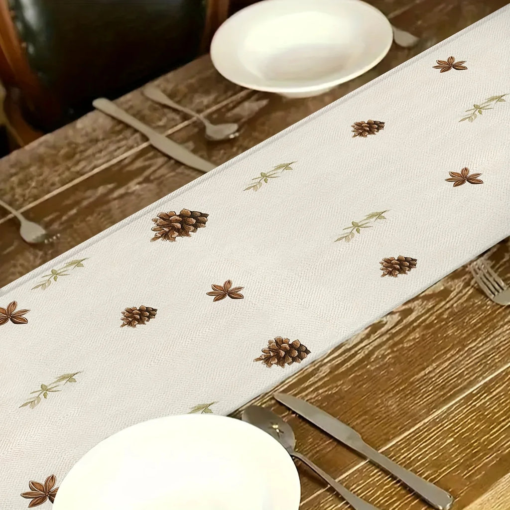 Christmas Candlestick Table Runner – Pine & Candle Print Holiday Table Runner PLUSH
