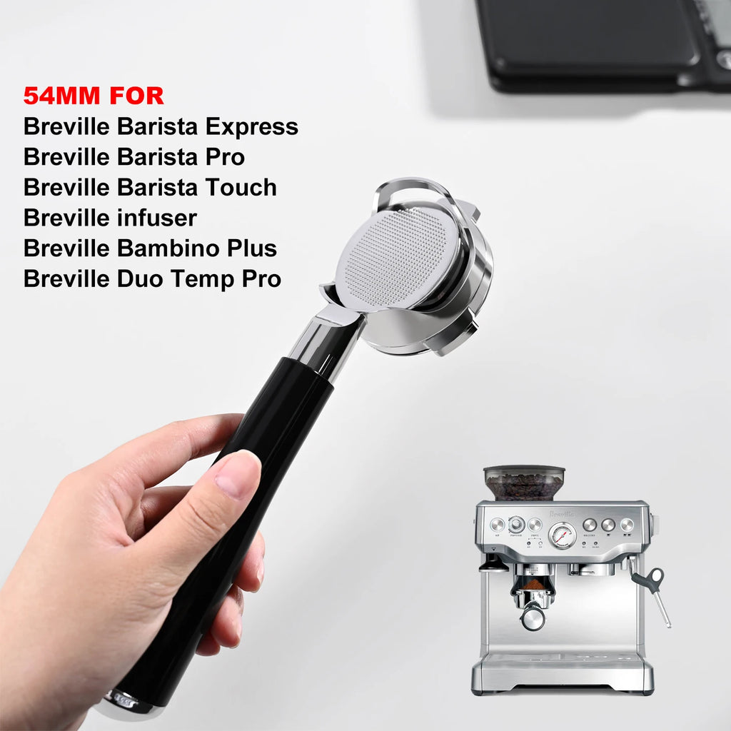 54mm Bottomless Portafilter for Breville 870 878 880 – Steel Espresso Portafilter PLUSH