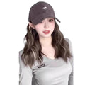 Baseball Cap with Long Wavy Highlight Wig | Korean Style Cap Wig Hairpiece PLUSH Gray-Brown